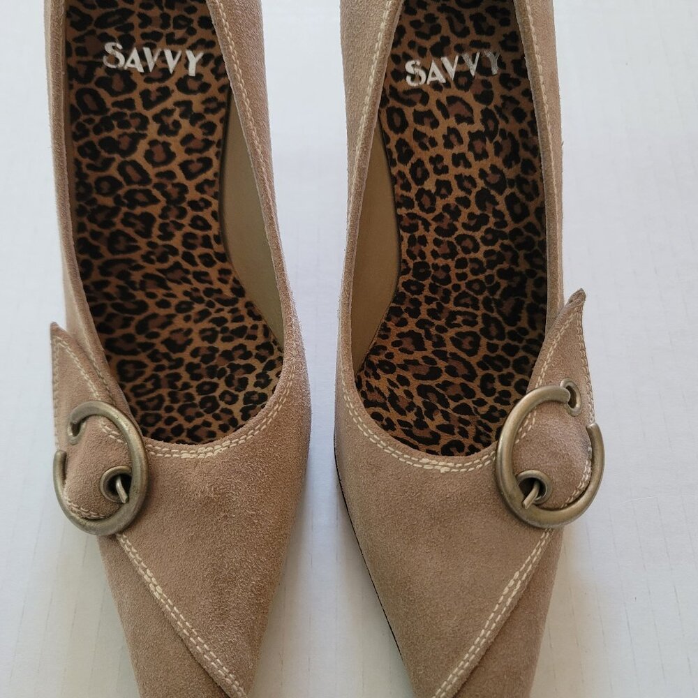 Suede High Heel Shoe with Buckle Size 7